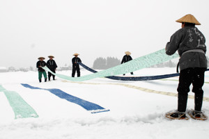 小千谷縮の雪さらしをする画像