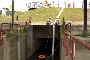 茶郷川からポンプで取水している画像