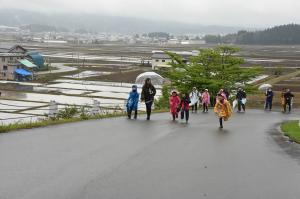 信濃川河岸段丘ウォークで歩いている人の画像